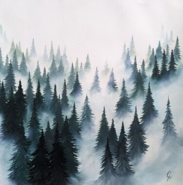 Painting titled "Forêt hivernal" by Clemence Pressac, Original Artwork, Oil