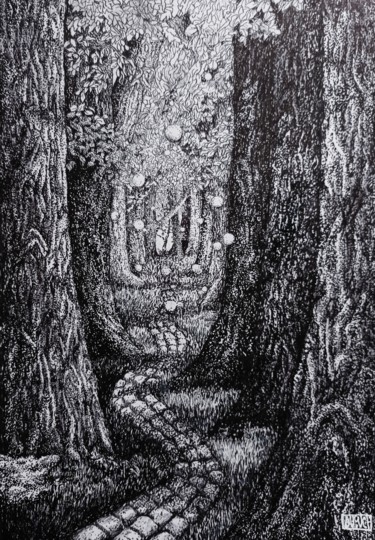 Drawing titled "La forêt infinie" by Clémence Dupuch, Original Artwork, Ink