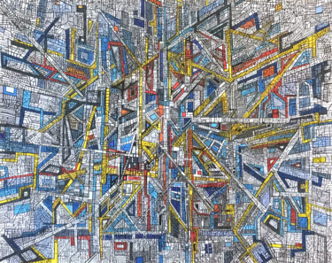 Painting titled "Network" by Clément Delerot, Original Artwork, Acrylic Mounted on Wood Stretcher frame