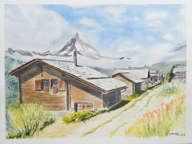 Schilderij getiteld "Zermatt, sur le sen…" door Clément Leblanc (Chablais Aquarelles), Origineel Kunstwerk, Aquarel