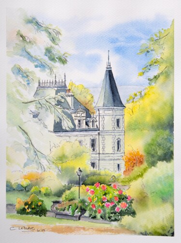 Ζωγραφική με τίτλο "La Villa du Châtelet" από Clément Leblanc (Chablais Aquarelles), Αυθεντικά έργα τέχνης, Ακουαρέλα