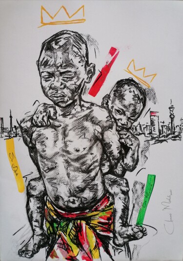 Σχέδιο με τίτλο ""Allegiance"" από Clement Mohale, Αυθεντικά έργα τέχνης, Κάρβουνο