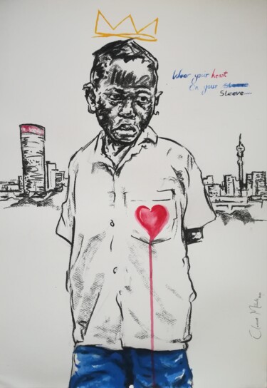 *Feeling blue" Drawing titled "*Feeling blue"" by Clement Mohale, Original Art, Acrylic