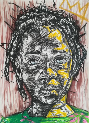 Drawing titled ""African Pride"" by Clement Mohale, Original Artwork, Charcoal