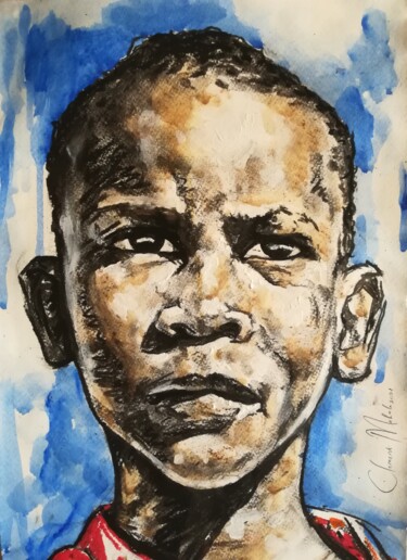 Drawing titled ""Content"" by Clement Mohale, Original Artwork, Acrylic
