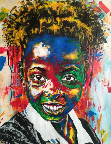 Painting titled ""Golden smile"" by Clement Mohale, Original Artwork, Acrylic