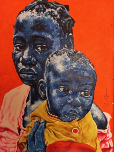 Painting titled ""Mother and Child"" by Clement Mohale, Original Artwork, Oil