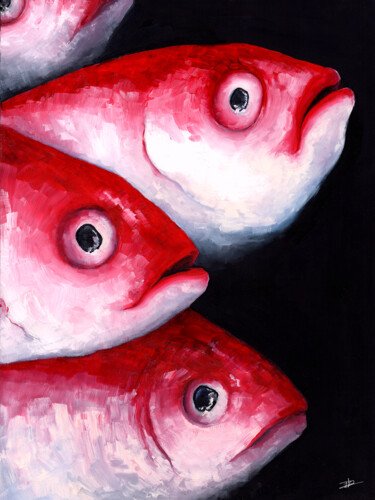 Painting titled "Fish I" by Clement Scarpi, Original Artwork, Oil