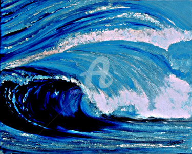 Painting titled "Big Blue Sea Wave" by Clement Tsang, Original Artwork, Oil