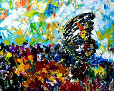 Pittura intitolato "Colourful Butterfly…" da Clement Tsang, Opera d'arte originale, Olio