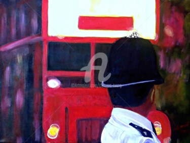 Schilderij getiteld "O-London Police and…" door Clement Tsang, Origineel Kunstwerk, Olie