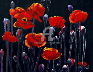 Schilderij getiteld "O-Flower of Red Pop…" door Clement Tsang, Origineel Kunstwerk, Olie
