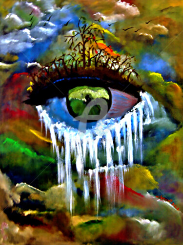 Malerei mit dem Titel "O-Tears like Waterf…" von Clement Tsang, Original-Kunstwerk, Öl