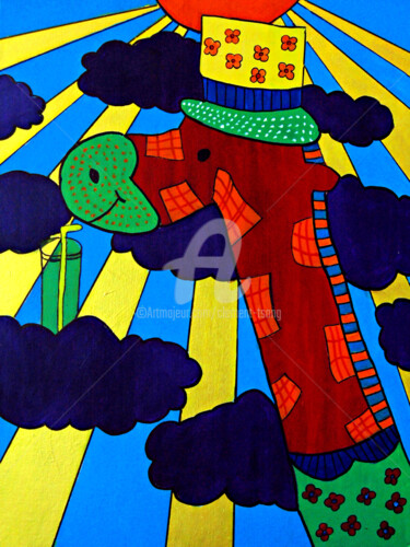 Peinture intitulée "The Colorful Giraffe" par Clement Tsang, Œuvre d'art originale, Huile