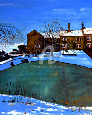 Painting titled "Lake and Hotel in W…" by Clement Tsang, Original Artwork, Oil