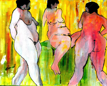 Pintura titulada "O-Three Nude Ladies…" por Clement Tsang, Obra de arte original, Oleo