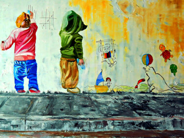 Картина под названием "Two Naughty Boys pa…" - Clement Tsang, Подлинное произведение искусства, Масло