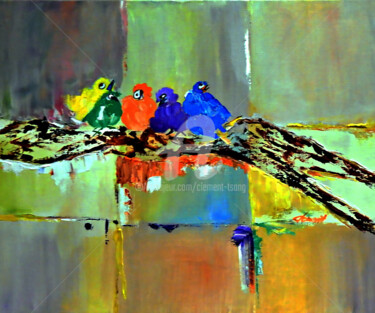 "Five Baby Birds Sin…" başlıklı Tablo Clement Tsang tarafından, Orijinal sanat, Petrol