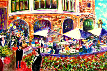 Pintura intitulada "Restaurant at Quebe…" por Clement Tsang, Obras de arte originais, Óleo