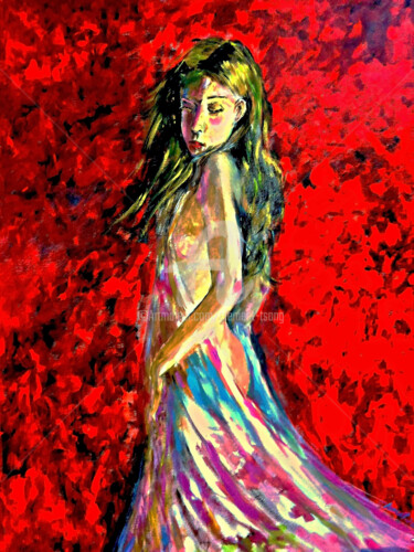 Peinture intitulée "A-Lady in Red" par Clement Tsang, Œuvre d'art originale, Acrylique