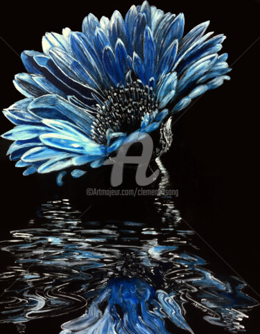 Painting titled "A-Blue Chrysanthemum" by Clement Tsang, Original Artwork, Acrylic