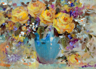 Painting titled "A-Yellow Roses" by Clement Tsang, Original Artwork, Acrylic