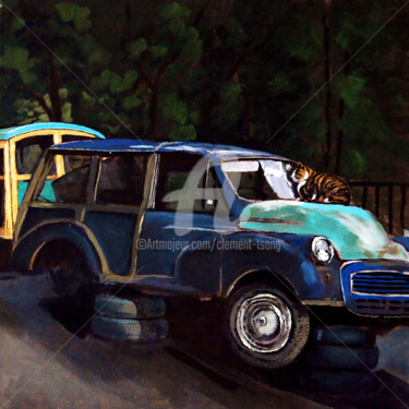 Картина под названием "O-Cat and Car" - Clement Tsang, Подлинное произведение искусства, Акрил