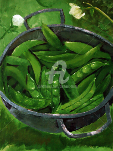 Malarstwo zatytułowany „O-Green Beans” autorstwa Clement Tsang, Oryginalna praca, Akryl