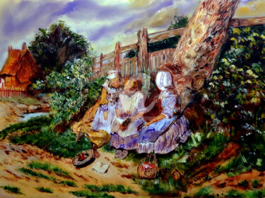Painting titled "Three Girls Reading…" by Clement Tsang, Original Artwork, Acrylic