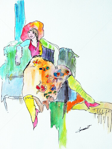 Zeichnungen mit dem Titel "W-004 My Fair Lady" von Clement Tsang, Original-Kunstwerk, Aquarell