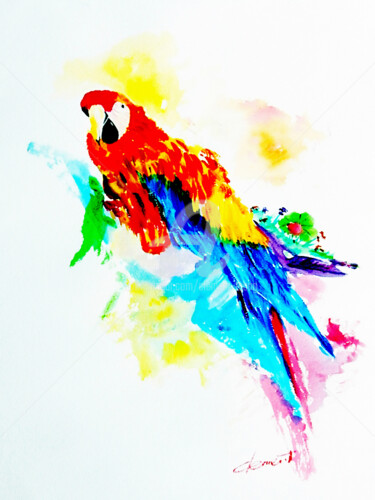 Painting titled "Beautiful Parrot" by Clement Tsang, Original Artwork, Watercolor