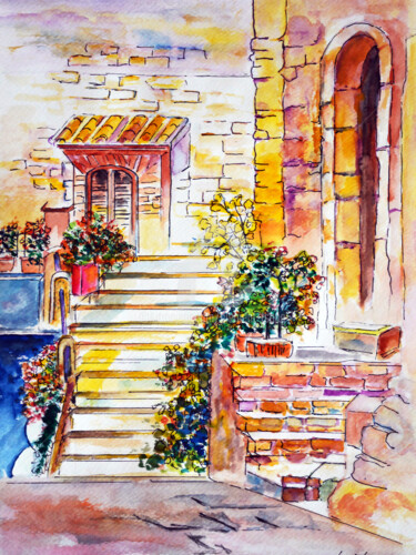 Painting titled "House from a Countr…" by Clement Tsang, Original Artwork, Watercolor