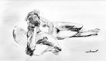 Dessin intitulée "Nude Lady Sleeping" par Clement Tsang, Œuvre d'art originale, Fusain