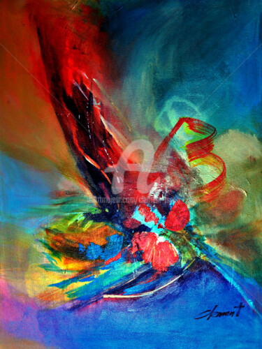 Painting titled "O-Colorful Abstract" by Clement Tsang, Original Artwork, Oil