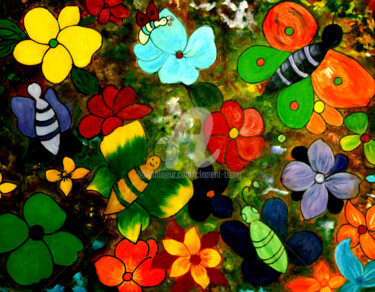 Картина под названием "O-Butterfly and Flo…" - Clement Tsang, Подлинное произведение искусства, Масло