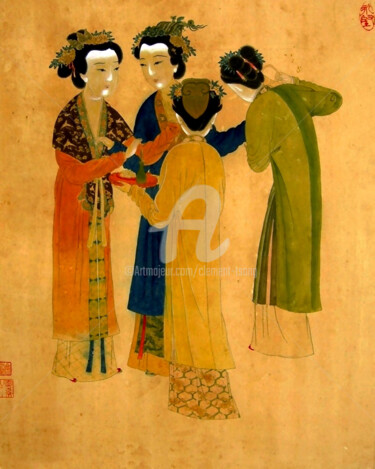 Pittura intitolato "Lady in Waiting" da Clement Tsang, Opera d'arte originale, Acquarello