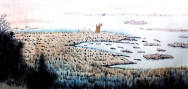 Pittura intitolato "Landscape and Old M…" da Clement Tsang, Opera d'arte originale, Acquarello