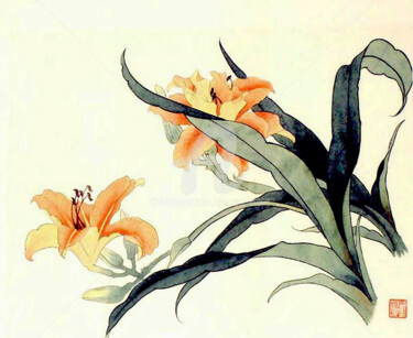 Картина под названием "Yellow Flower" - Clement Tsang, Подлинное произведение искусства, Акварель