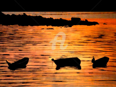 Malerei mit dem Titel "Sunset Sea Scenery" von Clement Tsang, Original-Kunstwerk, Aquarell