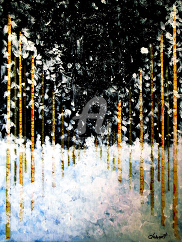 Ζωγραφική με τίτλο "Snowing in Forest" από Clement Tsang, Αυθεντικά έργα τέχνης, Ακρυλικό