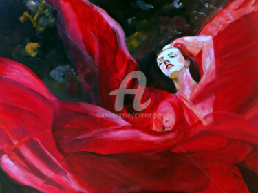 绘画 标题为“Lady in Red Silk” 由Clement Tsang, 原创艺术品, 丙烯