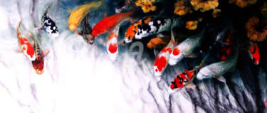 Pittura intitolato "Golden Fishes" da Clement Tsang, Opera d'arte originale, Acquarello