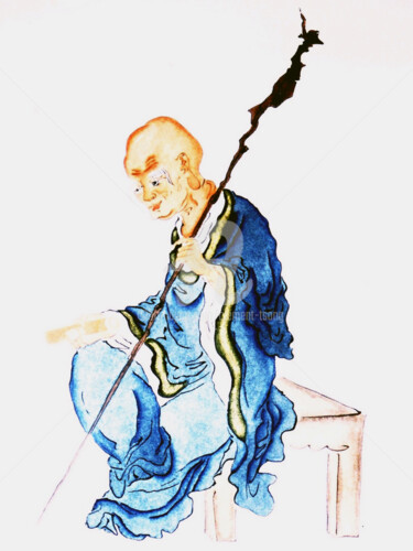 Painting titled "Old Monk" by Clement Tsang, Original Artwork, Watercolor