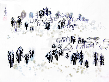 Картина под названием "Snow in Canada" - Clement Tsang, Подлинное произведение искусства, Акварель