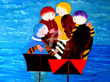 Painting titled "Quartet-Performing…" by Clement Tsang, Original Artwork, Oil