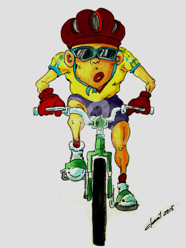 Malerei mit dem Titel "Boy ridding bicycle" von Clement Tsang, Original-Kunstwerk, Öl