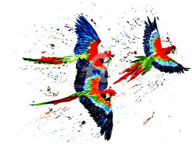 Ζωγραφική με τίτλο "Three Colorful Parr…" από Clement Tsang, Αυθεντικά έργα τέχνης, Λάδι