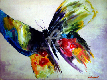 Malerei mit dem Titel "Butterfly in flying" von Clement Tsang, Original-Kunstwerk, Öl