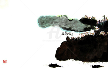 Картина под названием "Hong Kong Harbor" - Clement Tsang, Подлинное произведение искусства, Акварель