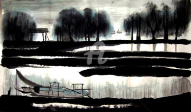 Картина под названием "Landscape Scenery" - Clement Tsang, Подлинное произведение искусства, Акварель
